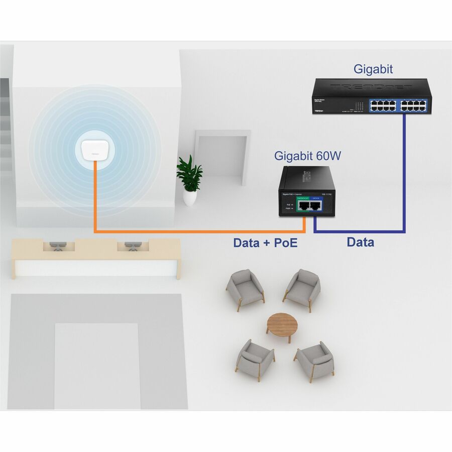 Alternate-Image1 Image for TRENDnet Gigabit PoE++ Injector, Supplies PoE (15.4W), PoE+ (30W), or PoE++ (60W), Network A PoE Device Up To 100m(328 ft), Supports IEEE 802.3af,802.at, Plug & Play, Black, TPE-117GI