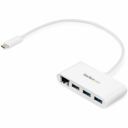 Main Image for StarTech 3 Port USB C Hub with Gigabit Ethernet - USB-C to 3x USB-A - USB 3.0 - White - USB Hub with GbE - USB-C to USB Adapter - USB Type C Hub