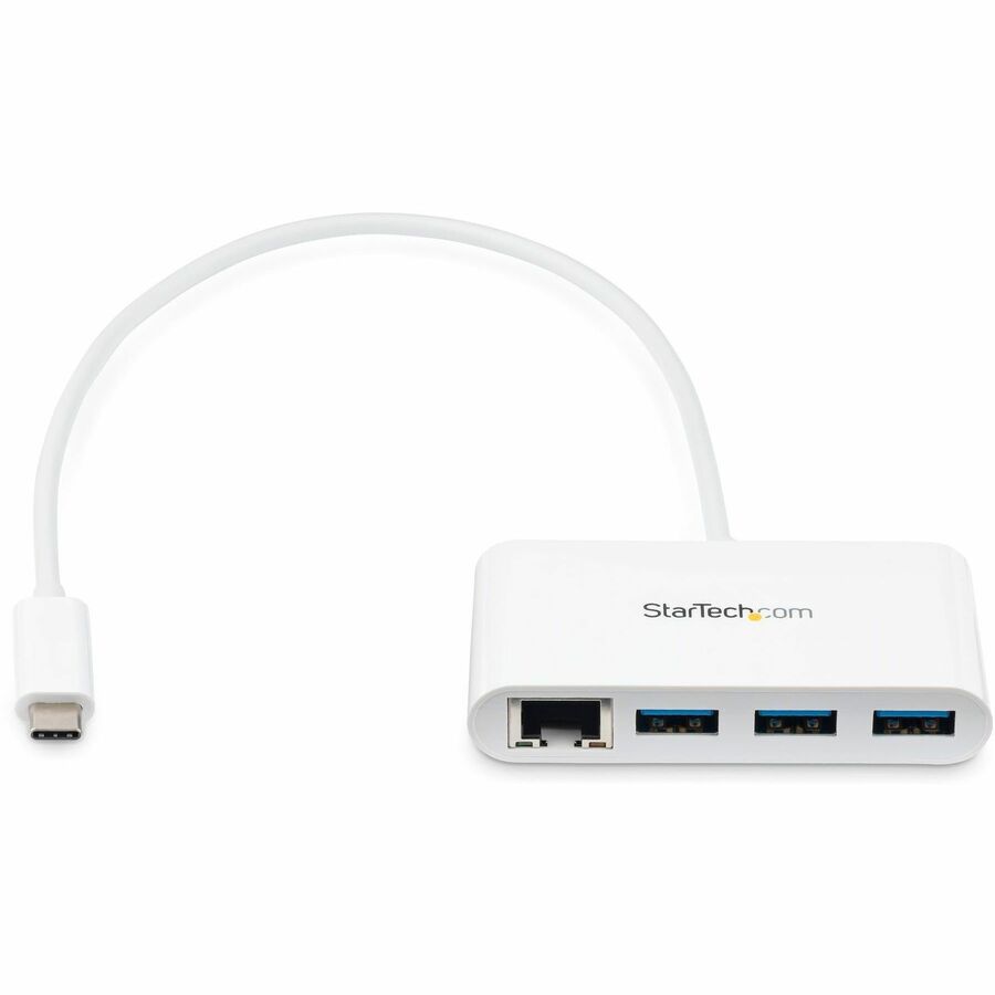Alternate-Image1 Image for StarTech 3 Port USB C Hub with Gigabit Ethernet - USB-C to 3x USB-A - USB 3.0 - White - USB Hub with GbE - USB-C to USB Adapter - USB Type C Hub