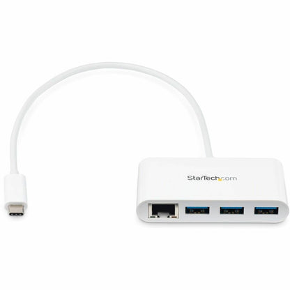 Alternate-Image1 Image for StarTech 3 Port USB C Hub with Gigabit Ethernet - USB-C to 3x USB-A - USB 3.0 - White - USB Hub with GbE - USB-C to USB Adapter - USB Type C Hub