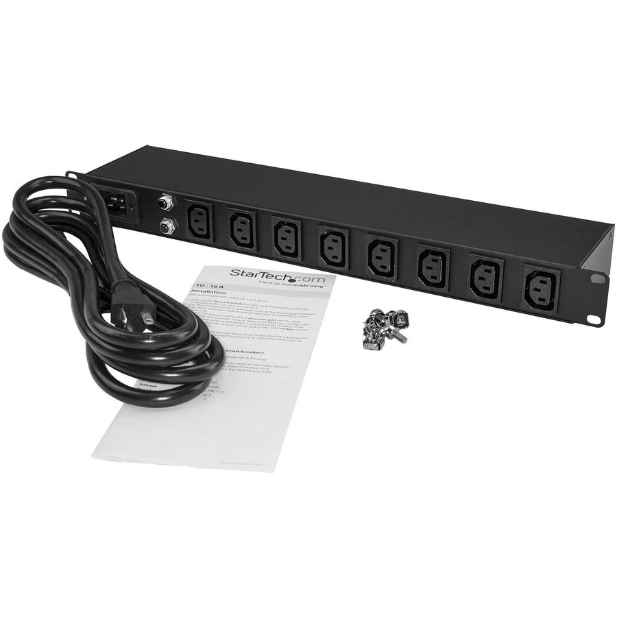 Left Image for StarTech 1U 19" 8 Port Rack Mount PDU, IEC C13 Socket Rackmount Power Supply/ Strip, Horizontal Server Rack PDU 16A 240V