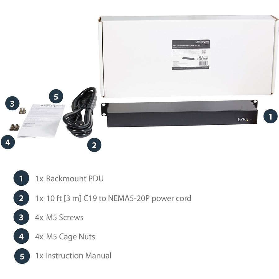 Alternate-Image3 Image for StarTech 1U 19" 8 Port Rack Mount PDU, IEC C13 Socket Rackmount Power Supply/ Strip, Horizontal Server Rack PDU 16A 240V