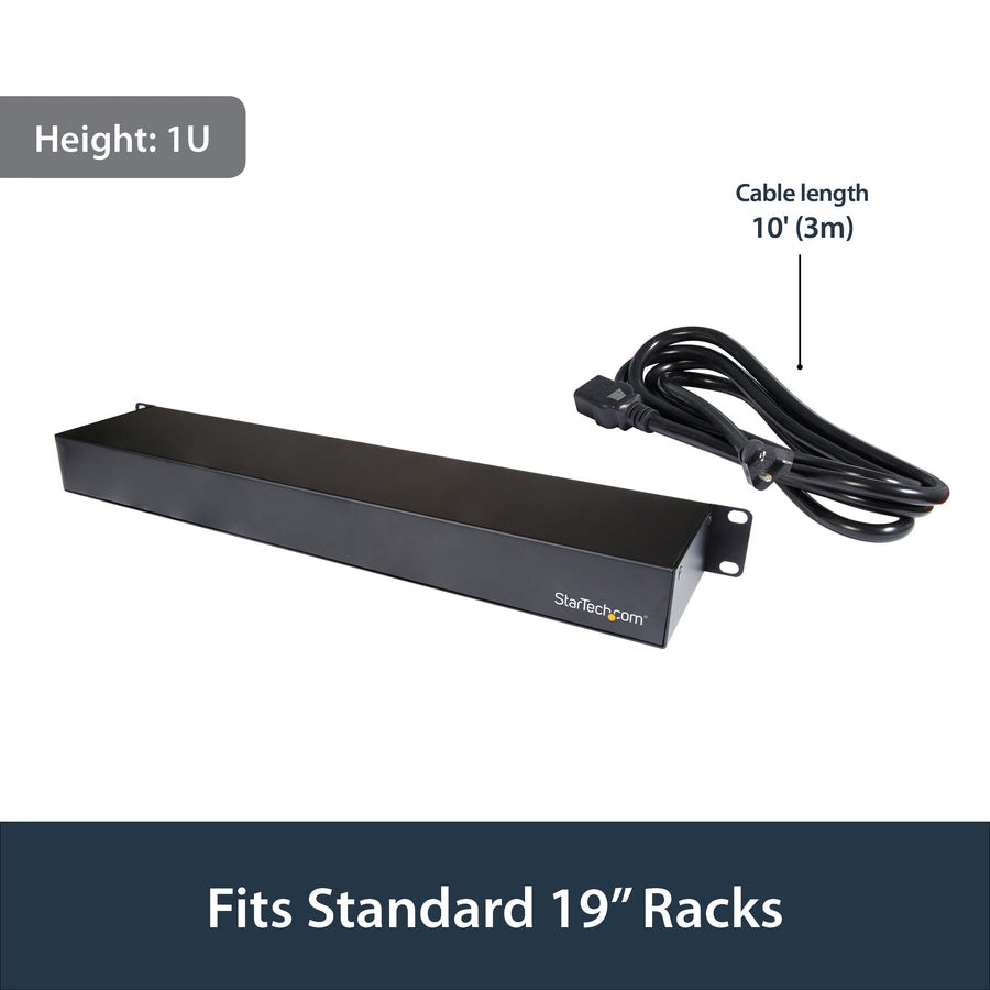 Alternate-Image4 Image for StarTech 1U 19" 8 Port Rack Mount PDU, IEC C13 Socket Rackmount Power Supply/ Strip, Horizontal Server Rack PDU 16A 240V