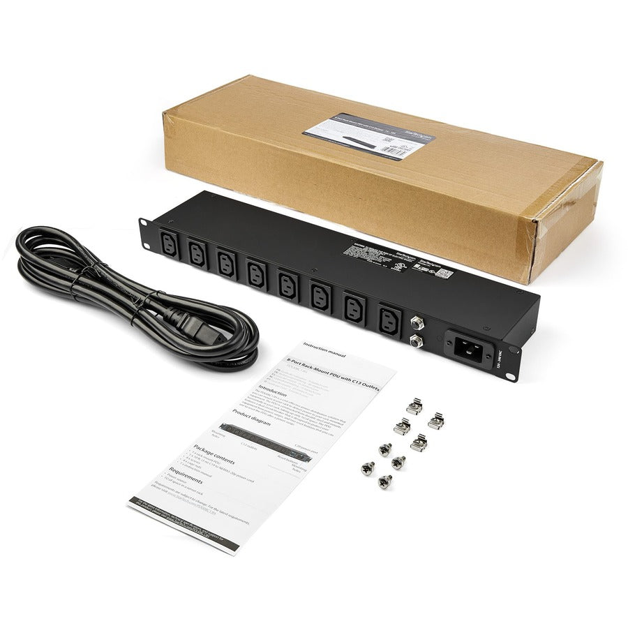 Alternate-Image2 Image for StarTech 1U 19" 8 Port Rack Mount PDU, IEC C13 Socket Rackmount Power Supply/ Strip, Horizontal Server Rack PDU 16A 240V