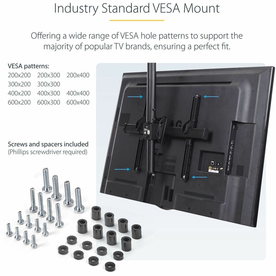 Alternate-Image4 Image for StarTech TV Ceiling Mount, Full-Motion Hanging Single Screen Vesa Mount for 32"-75" TVs / Displays - Height Adjustable Telescopic Pole
