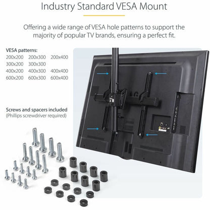 Alternate-Image4 Image for StarTech TV Ceiling Mount, Full-Motion Hanging Single Screen Vesa Mount for 32"-75" TVs / Displays - Height Adjustable Telescopic Pole