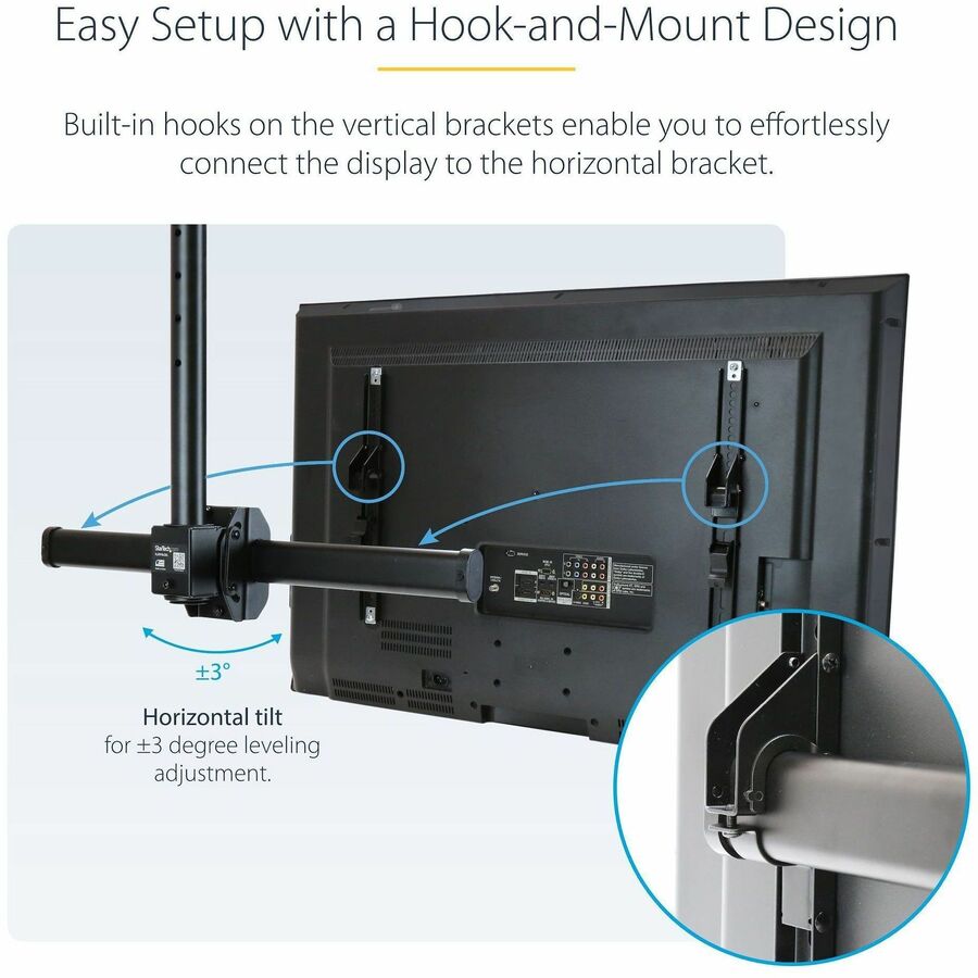 Alternate-Image5 Image for StarTech TV Ceiling Mount, Full-Motion Hanging Single Screen Vesa Mount for 32"-75" TVs / Displays - Height Adjustable Telescopic Pole