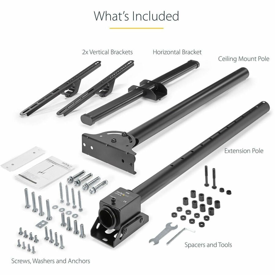 Alternate-Image6 Image for StarTech TV Ceiling Mount, Full-Motion Hanging Single Screen Vesa Mount for 32"-75" TVs / Displays - Height Adjustable Telescopic Pole