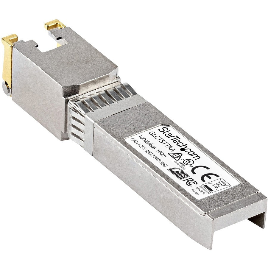 Left Image for StarTech Cisco GLC-T Compatible SFP Module, 1000BASE-T, 1GE Gigabit Ethernet SFP SFP to RJ45 Cat6/Cat5e Transceiver, 100m , TAA