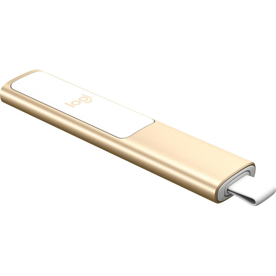 Left Image for Logitech Spotlight Presentation Remote - Universal Wireless Presentation Clicker with Laser Pointer, Advanced Digital Highlighting, Bluetooth, 30 m Range and Quick Charging, Gold