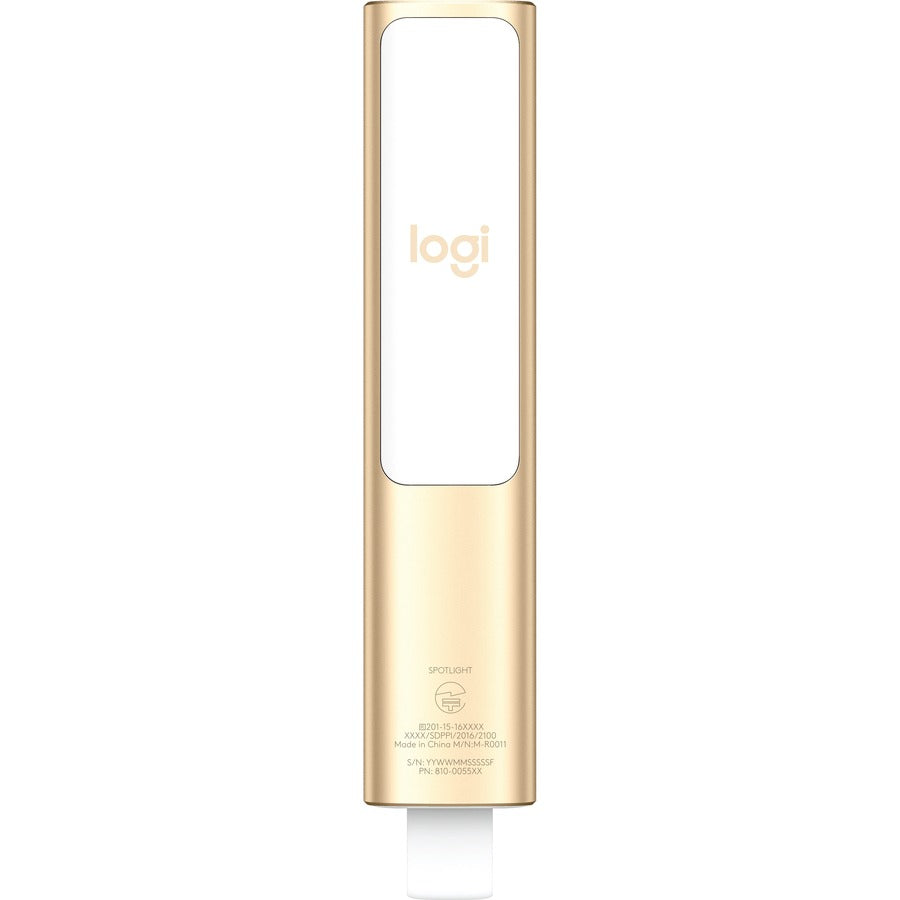 Rear Image for Logitech Spotlight Presentation Remote - Universal Wireless Presentation Clicker with Laser Pointer, Advanced Digital Highlighting, Bluetooth, 30 m Range and Quick Charging, Gold