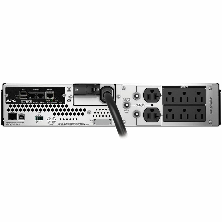 Rear Image for APC Smart-UPS, Line Interactive, 3kVA, Rackmount 2U, 120V, 6x NEMA 5-15R+2x NEMA 5-20R outlets, Network Card, AVR, LCD