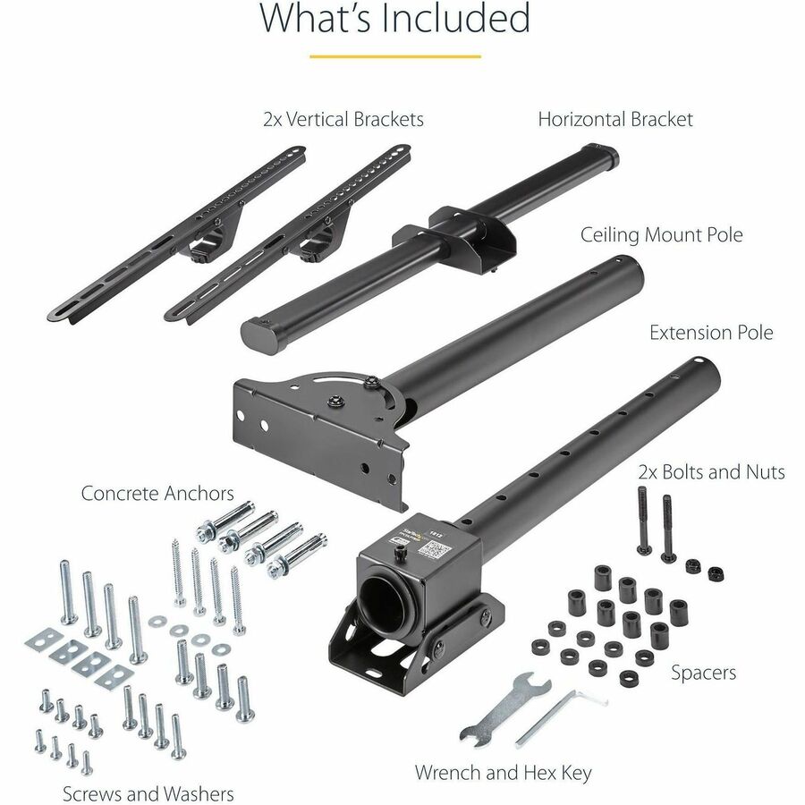 Alternate-Image6 Image for StarTech.com TV Ceiling Mount, Full-Motion Hanging Single Screen Vesa Mount for 32"-75" TVs / Displays - Height Adjustable Telescopic Pole