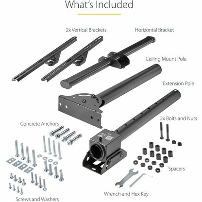 Alternate-Image6 Image for StarTech.com TV Ceiling Mount, Full-Motion Hanging Single Screen Vesa Mount for 32"-75" TVs / Displays - Height Adjustable Telescopic Pole