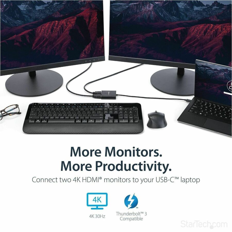 Alternate-Image1 Image for StarTech.com USB-C to Dual HDMI Adapter, USB Type-C Multi-Monitor MST Hub, Dual 4K 30Hz HDMI Laptop Display Extender/Splitter, Windows~