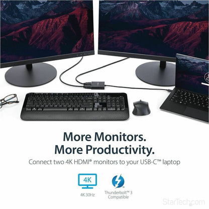 Alternate-Image1 Image for StarTech.com USB-C to Dual HDMI Adapter, USB Type-C Multi-Monitor MST Hub, Dual 4K 30Hz HDMI Laptop Display Extender/Splitter, Windows~