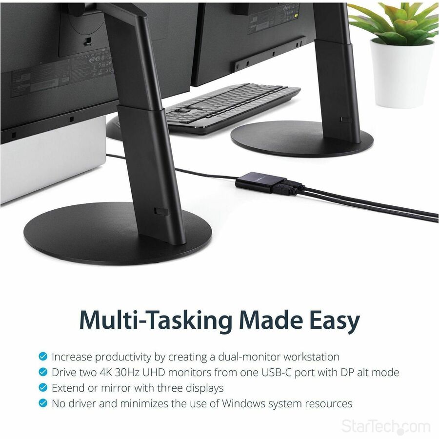 Alternate-Image2 Image for StarTech.com USB-C to Dual HDMI Adapter, USB Type-C Multi-Monitor MST Hub, Dual 4K 30Hz HDMI Laptop Display Extender/Splitter, Windows~