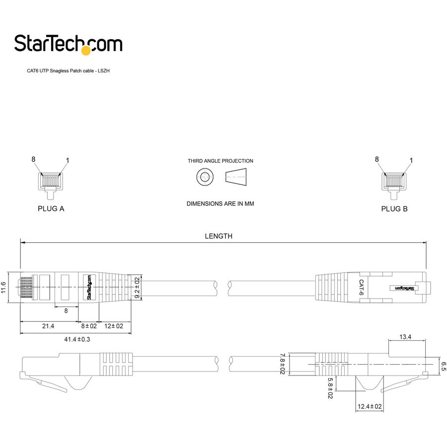 Alternate-Image6 Image for StarTech.com 6in CAT6 Ethernet Cable - Black Snagless Gigabit - 100W PoE UTP 650MHz Category 6 Patch Cord UL Certified Wiring/TIA