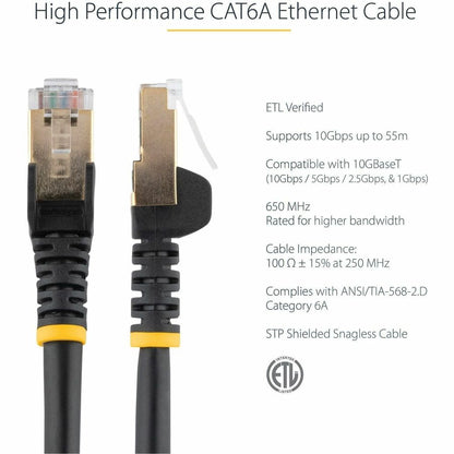 Alternate-Image1 Image for StarTech.com 6ft CAT6a Ethernet Cable - 10 Gigabit Category 6a Shielded Snagless 100W PoE Patch Cord - 10GbE Black UL Certified Wiring/TIA