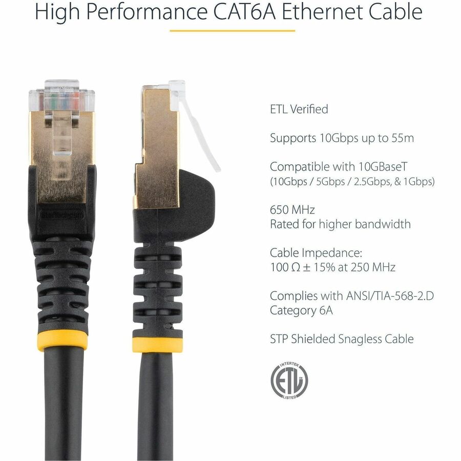 Alternate-Image1 Image for StarTech.com 15ft CAT6a Ethernet Cable - 10 Gigabit Category 6a Shielded Snagless 100W PoE Patch Cord 10GbE Black UL Certified Wiring/TIA