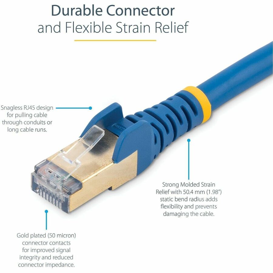 Alternate-Image2 Image for StarTech 12ft CAT6a Ethernet Cable - 10 Gigabit Category 6a Shielded Snagless 100W PoE Patch Cord - 10GbE Blue UL Certified Wiring/TIA