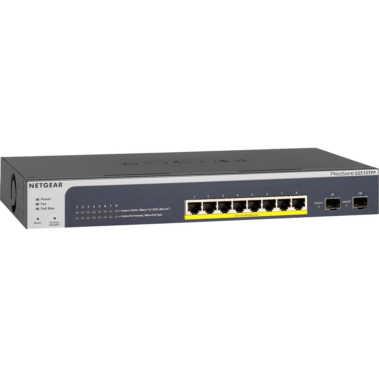 Main Image for Netgear ProSAFE 8-Port PoE+ Gigabit Smart Managed Switch with 2 SFP Ports (GS510TPP)