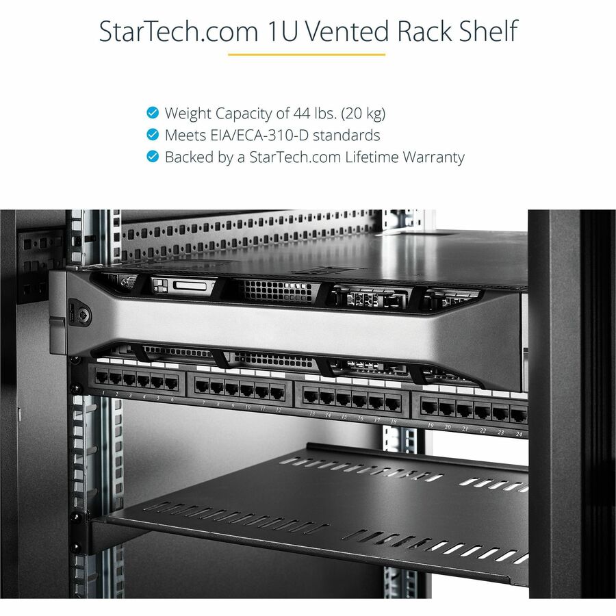 Alternate-Image5 Image for StarTech.com 1U Vented Server Rack Cabinet Shelf - Fixed 10in Deep Cantilever Rackmount Tray for 19" Data/AV/Network Enclosure w/Cage Nuts