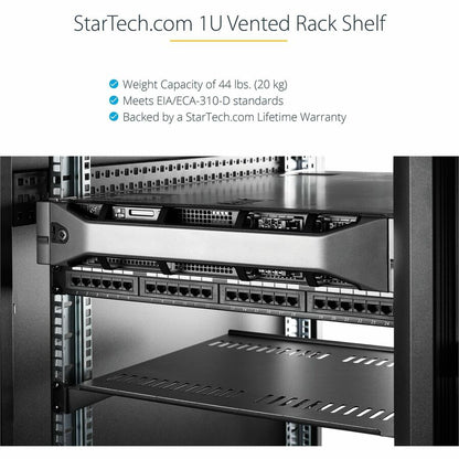 Alternate-Image5 Image for StarTech.com 1U Vented Server Rack Cabinet Shelf - Fixed 10in Deep Cantilever Rackmount Tray for 19" Data/AV/Network Enclosure w/Cage Nuts