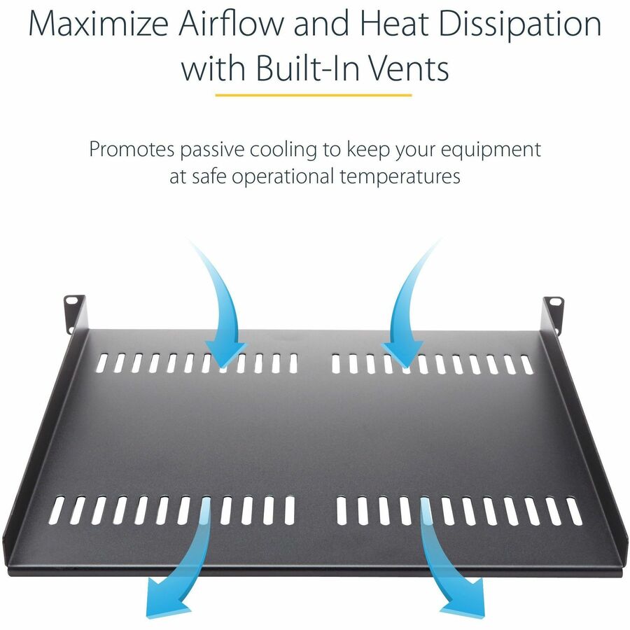 Alternate-Image3 Image for StarTech.com 1U Vented Server Rack Cabinet Shelf - Fixed 10in Deep Cantilever Rackmount Tray for 19" Data/AV/Network Enclosure w/Cage Nuts