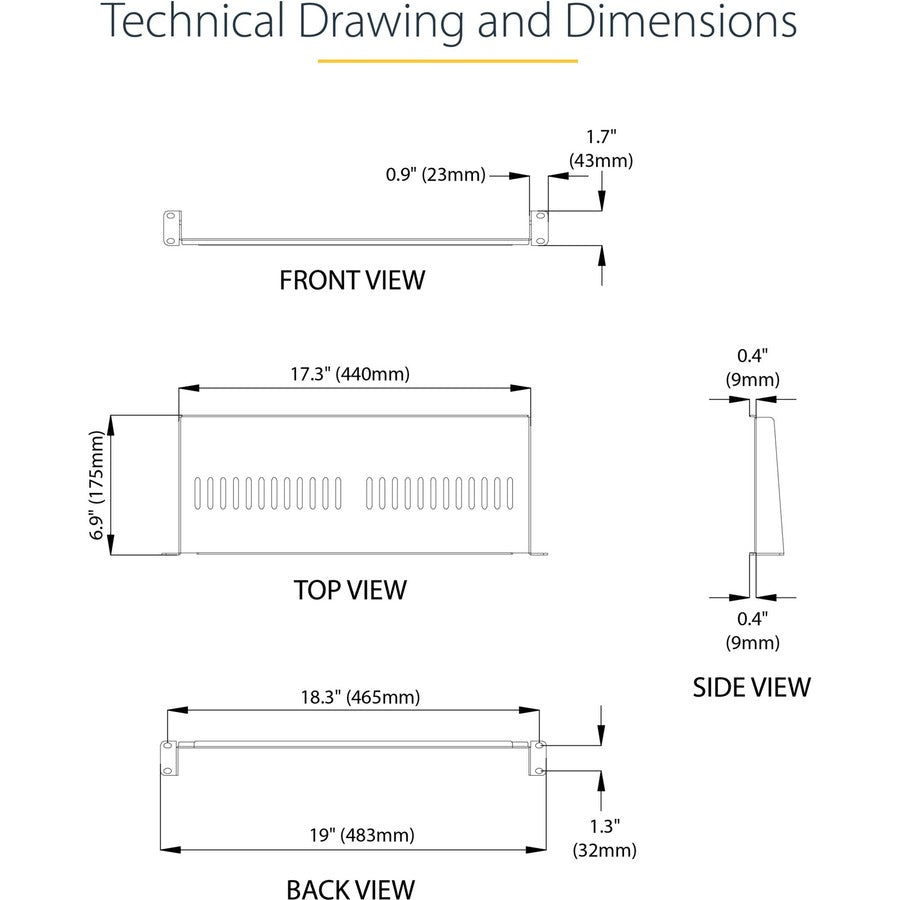 Alternate-Image8 Image for StarTech.com 1U Vented Server Rack Cabinet Shelf - Fixed 7in Deep Cantilever Rackmount Tray for 19" Data/AV/Network Enclosure w/Cage Nuts