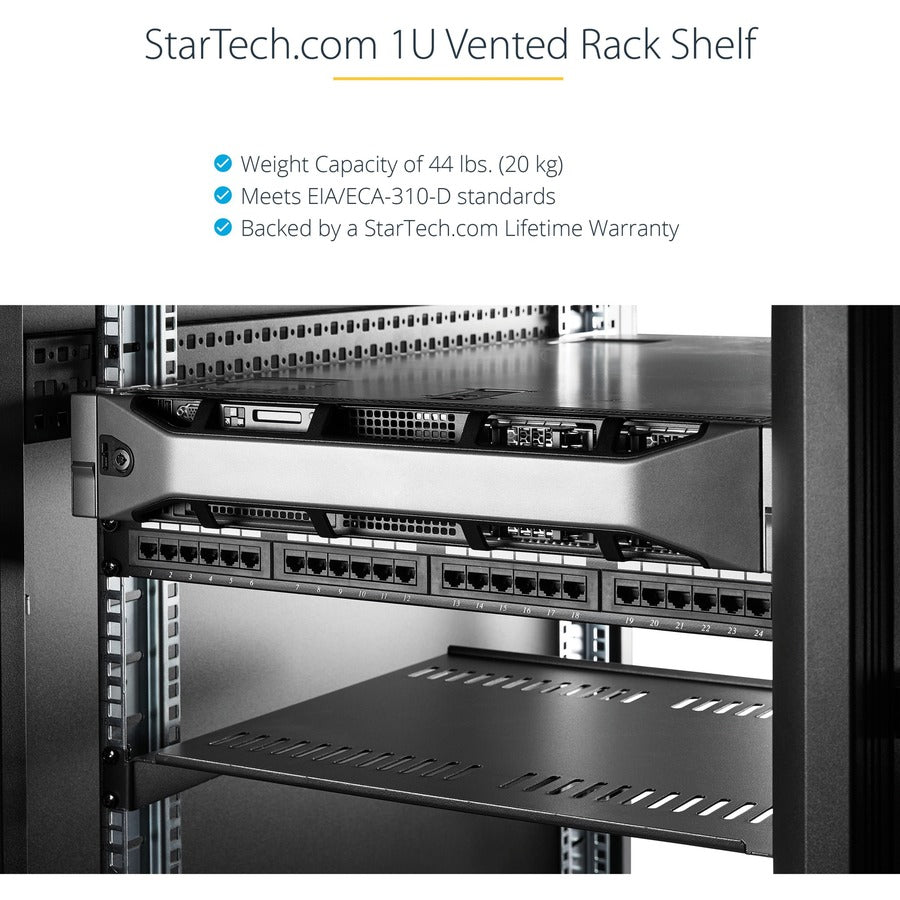 Alternate-Image6 Image for StarTech.com 1U Vented Server Rack Cabinet Shelf - Fixed 7in Deep Cantilever Rackmount Tray for 19" Data/AV/Network Enclosure w/Cage Nuts