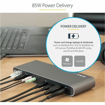 Alternate-Image4 Image for StarTech.com Thunderbolt 3 Dock - Dual Monitor 4K 60Hz TB3 Laptop Docking Station with DisplayPort - 85W Power Delivery - 3x USB 3.0, GbE
