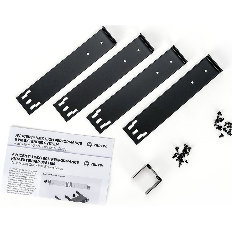 Alternate-Image2 Image for Vertiv Rackmount kit for two Vertiv Avocent HMX 5000/6000 High Performance KVM Systems contains metal brackets and screws.