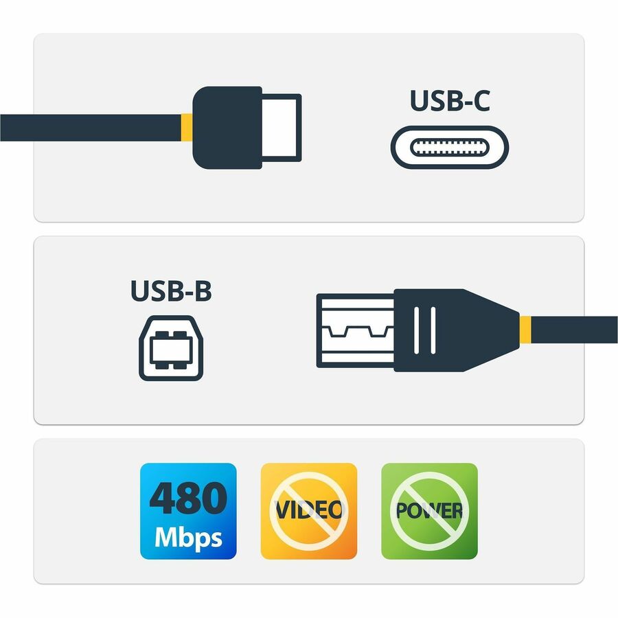 Alternate-Image1 Image for StarTech.com 3m 10 ft USB C to USB B Printer Cable - M/M - USB 2.0 - USB C to USB B Cable - USB C Printer Cable - USB Type C to Type B Cable