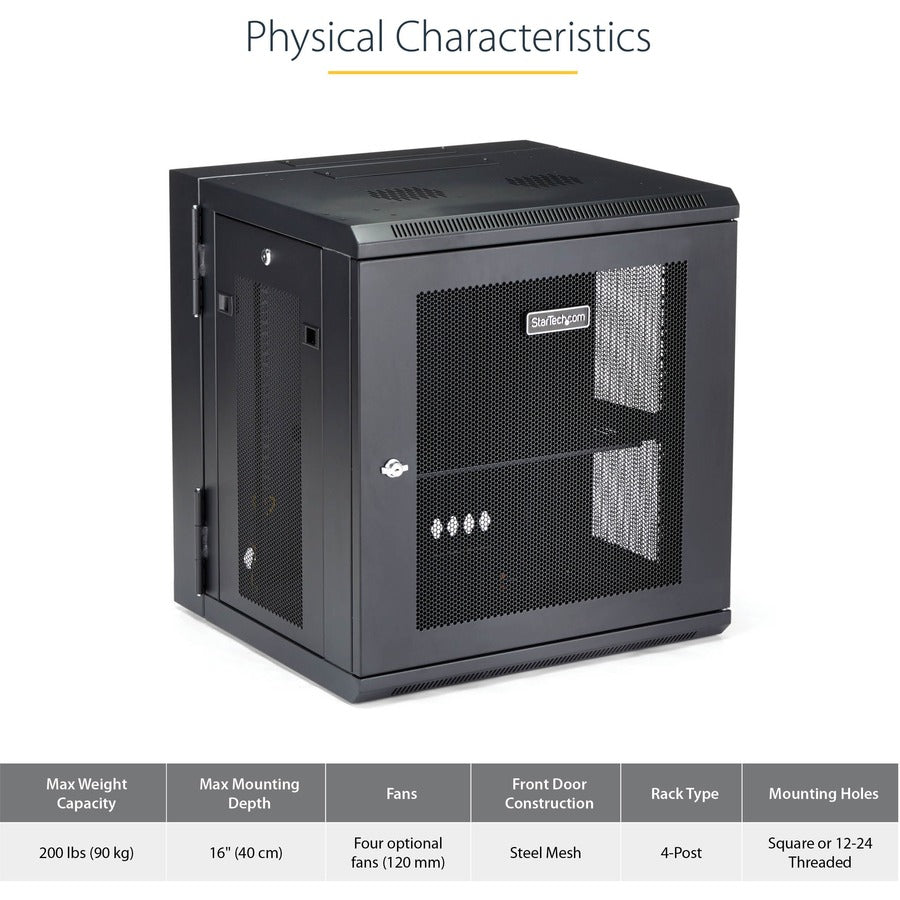 Alternate-Image4 Image for StarTech 4-Post 12U Wall Mount Network Cabinet, 19" Hinged Wall-Mounted Server Rack for IT Equipment, Flexible Lockable Rack Enclosure