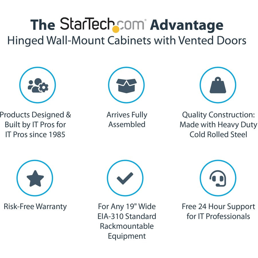 Alternate-Image1 Image for StarTech 4-Post 12U Wall Mount Network Cabinet, 19" Hinged Wall-Mounted Server Rack for IT Equipment, Flexible Lockable Rack Enclosure