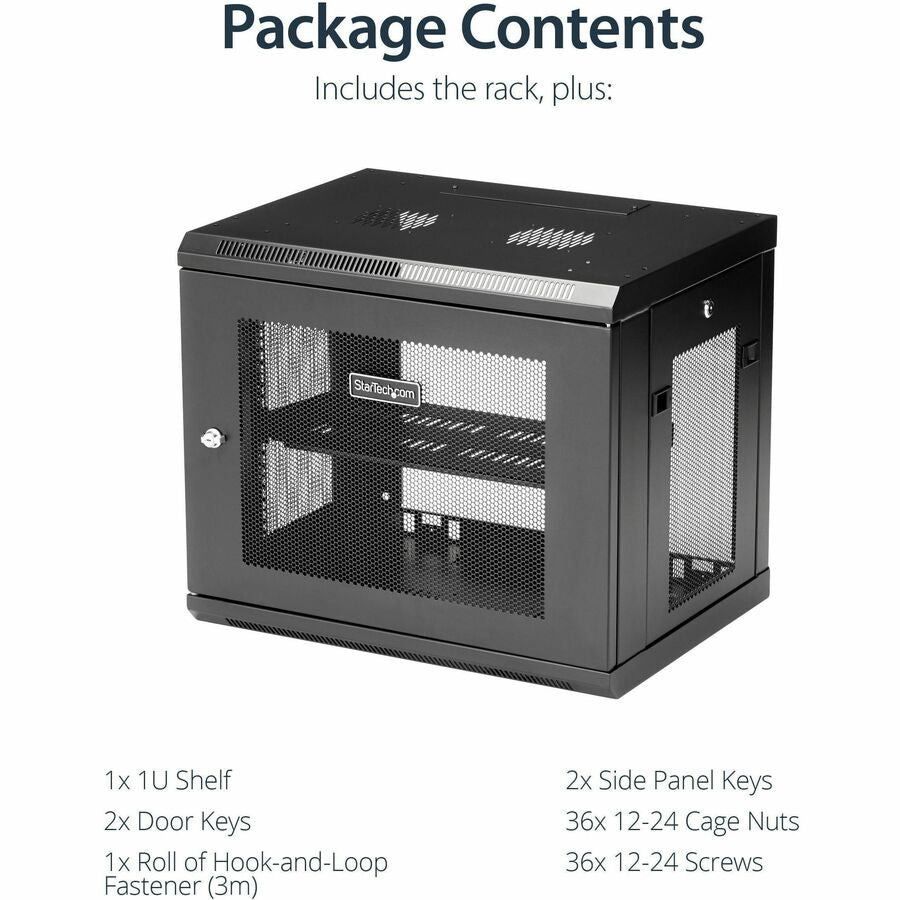 Alternate-Image5 Image for StarTech.com 2-Post 9U Wall Mount Network Cabinet, 19" Wall-Mounted Server Rack for Data / IT Equipment, Small Lockable Rack Enclosure