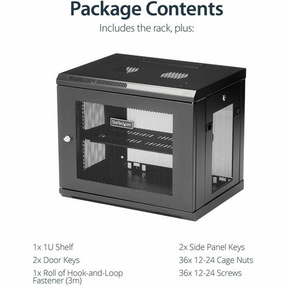 Alternate-Image5 Image for StarTech.com 2-Post 9U Wall Mount Network Cabinet, 19" Wall-Mounted Server Rack for Data / IT Equipment, Small Lockable Rack Enclosure