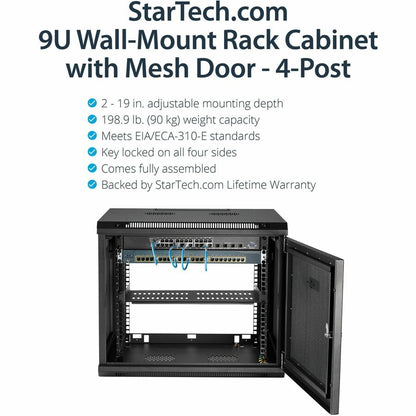 Alternate-Image1 Image for StarTech.com 4-Post 9U Wall Mount Network Cabinet, 19" Wall-Mounted Server Rack for Data / Computer Equipment, Small IT Rack Enclosure
