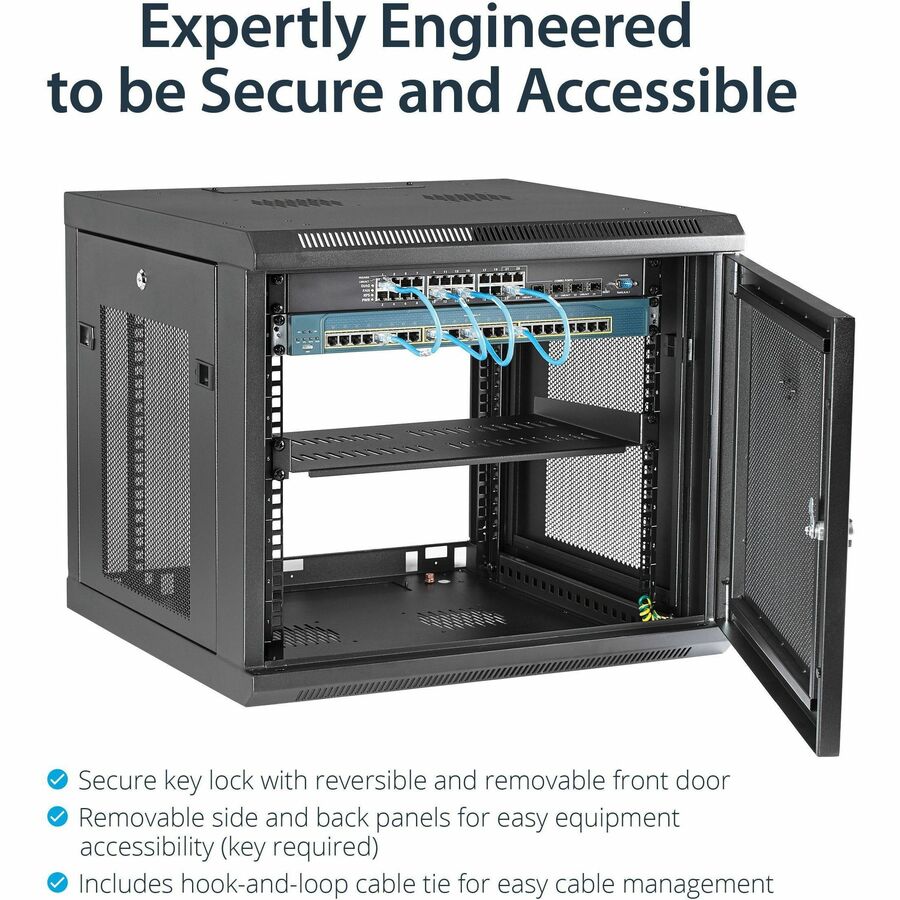 Alternate-Image2 Image for StarTech.com 4-Post 9U Wall Mount Network Cabinet, 19" Wall-Mounted Server Rack for Data / Computer Equipment, Small IT Rack Enclosure