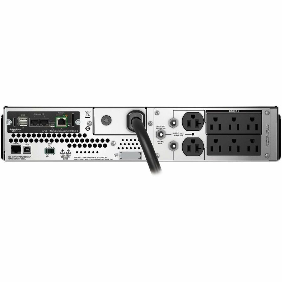 Rear Image for APC Smart-UPS, Line Interactive, 2200VA, Rackmount 2U, 120V, 6x NEMA 5-15R+2x NEMA 5-20R outlets, Network Card, AVR, LCD