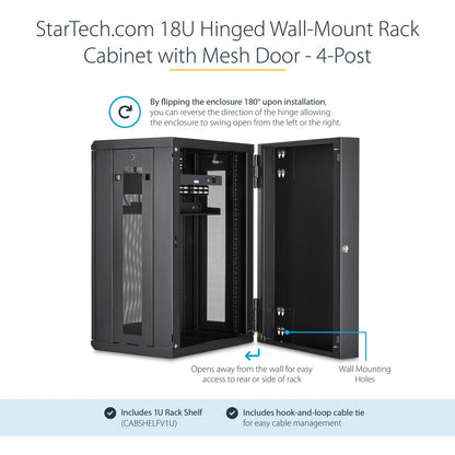 Alternate-Image2 Image for StarTech.com 4-Post 18U Wall Mount Network Cabinet, 19" Hinged Wall-Mounted Server Rack for Data / IT Equipment, Lockable Rack Enclosure