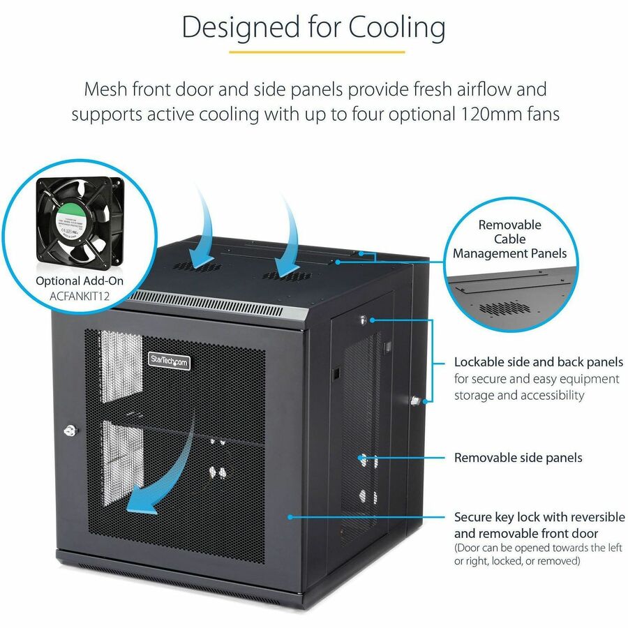 Alternate-Image2 Image for StarTech 4-Post 12U Wall Mount Network Cabinet, 19" Hinged Wall-Mounted Server Rack for IT Equipment, Flexible Lockable Rack Enclosure