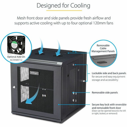 Alternate-Image2 Image for StarTech 4-Post 12U Wall Mount Network Cabinet, 19" Hinged Wall-Mounted Server Rack for IT Equipment, Flexible Lockable Rack Enclosure