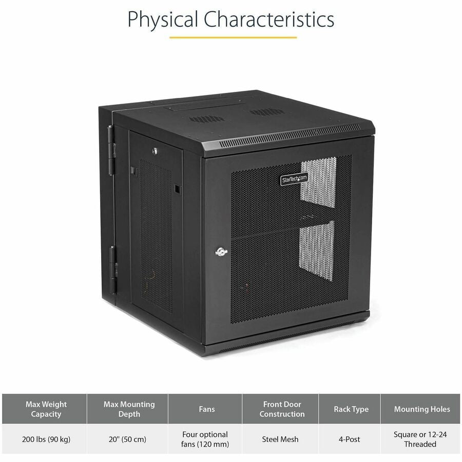 Alternate-Image3 Image for StarTech 4-Post 12U Wall Mount Network Cabinet, 19" Hinged Wall-Mounted Server Rack for IT Equipment, Flexible Lockable Rack Enclosure