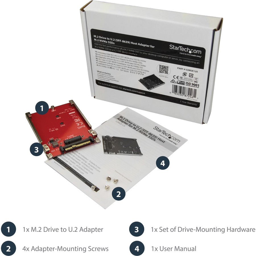 Alternate-Image7 Image for StarTech M.2 to U.2 Adapter, M.2 Drive to U.2 (SFF-8639) Host Adapter for M.2 PCIe NVMe SSDs, M.2 PCIe SSD Adapter, TAA