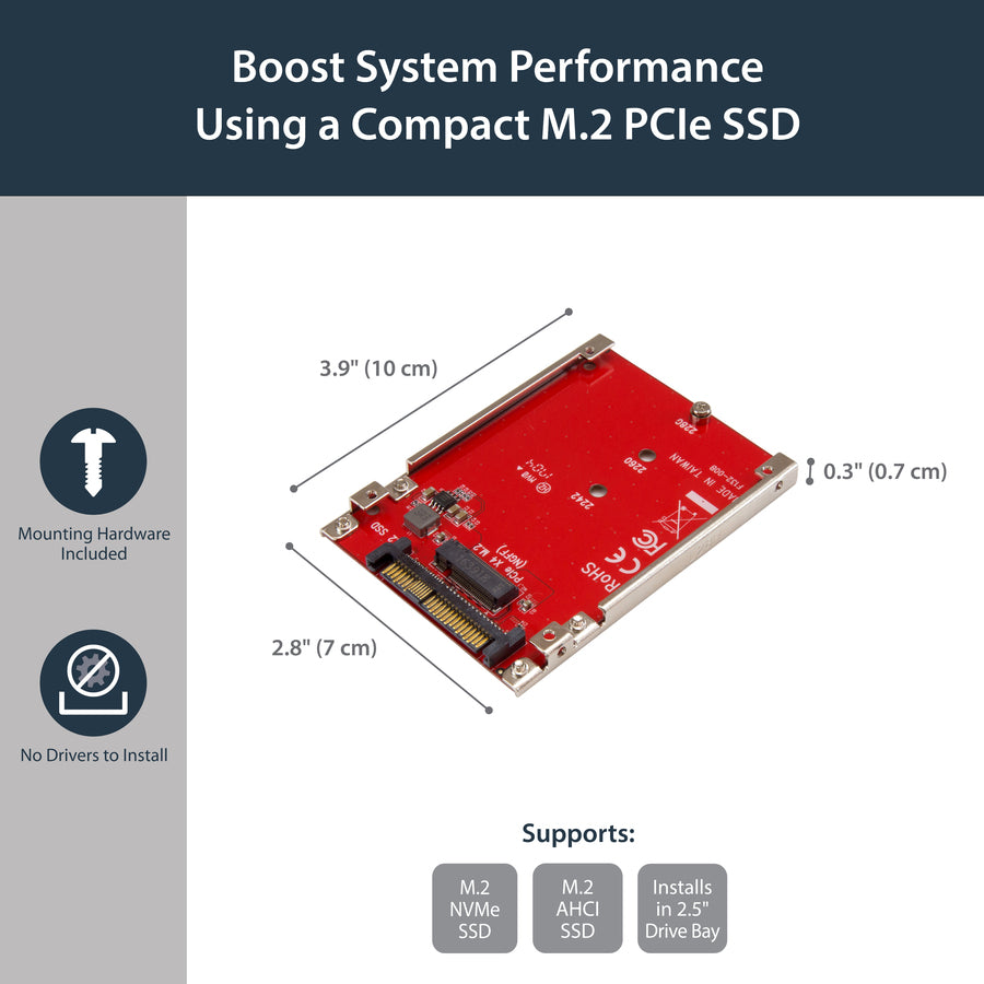 Alternate-Image4 Image for StarTech M.2 to U.2 Adapter, M.2 Drive to U.2 (SFF-8639) Host Adapter for M.2 PCIe NVMe SSDs, M.2 PCIe SSD Adapter, TAA