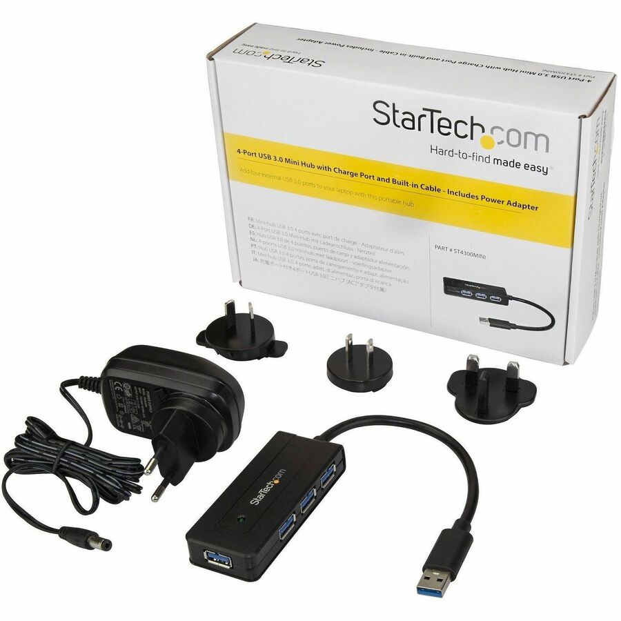 Alternate-Image2 Image for StarTech.com 4 Port USB 3.0 Hub SuperSpeed 5Gbps w/ Fast Charge - Portable USB 3.2 Gen 1 (5Gbps) Type-A Laptop/Desktop Hub - USB Bus/Self Powered