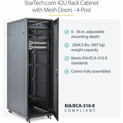 Alternate-Image1 Image for StarTech.com 4-Post 42U Server Rack Cabinet, 19" Data Rack Cabinet for Computer / IT Equipment mount, Rack Server Cabinet with Casters