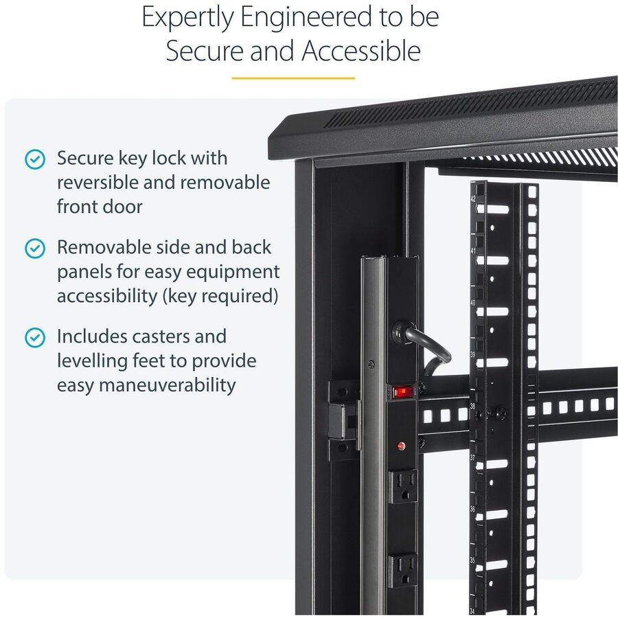 Alternate-Image2 Image for StarTech.com 4-Post 42U Server Rack Cabinet, 19" Data Rack Cabinet for Computer / IT Equipment mount, Rack Server Cabinet with Casters
